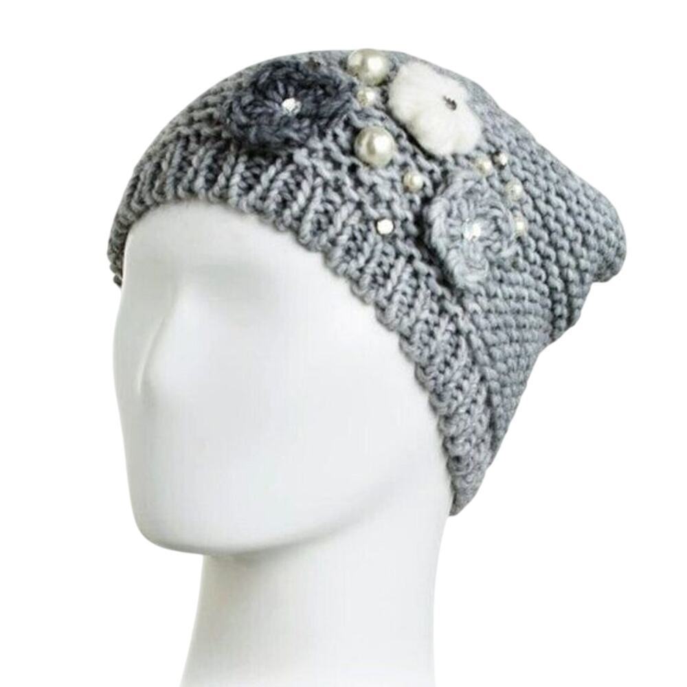 New! CINTELLI & GALLUZZO Made In Italy Flower Applique Wool Blend Beanie Hat